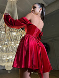 MQTIME  -  Sexy Velvet Strapless Short Party Dress Women Off Shoulder Long Sleeve Bandage Dresses 2025 Autumn New Lady Christmas Vestidos