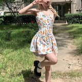 MQTIME  -  Spring and Summer New Women's Sexy Solid Color High-waist Fashion Printing Strap Hanging Neck Bohemian Style Dress Women