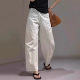 MQTIME  -  Women Cotton Linen Pants Chic Streetwear Ladies Loose Straight Trousers Solid Color Spring Summer Thin Female Wide Leg Pants