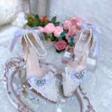 MQTIME  -  high heels for woman bridal wedding shoes designer luxury heel high quality shoes lolita y2k heels french style bow pearl 2000s