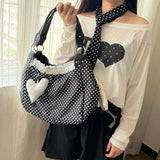  MQTIME  -  Y2K Reversible Angel Wing Polka Dot Tote Bag Baddie Girls Edgy Cute Sweet Shoulder Bag, Women Large Lightweight Canvas Handbag