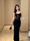 MQTIME  -  Black lace patchwork sexy elegant dress suspender women's summer dress