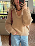 MQTIME  -  Autumn Knit Sweater Pullover Loose Female Casual Patchwork Scoop Neck Striped Long Sleeve Knitwear Women Y2k Top Pullover