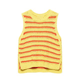 MQTIME  -  Dopamine Contrast Stripe Knitte Vest Women O-neck Sleeveless Irregular Hem Short Top 2025 Summer Casual Sweet Office Lady Outfit