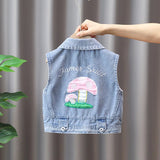 MQTIME  -  2-8 Years Old Girls Denim Vest Turn Down Collar Sleeveless Kids Cartoon Jean Jacket Spring Autumn Casual Kids Outerwear