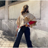 MQTIME  -  Khaki Color Short Cape Style Jackets Women Casual Solid Lapel Full Sleeves Single Breasted Coats Lady Daily Street Outwear New