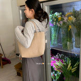 MQTIME  -  Hanrted Large Capaci Basket Bag Orange Jasmine Spring Summer Handheld Beach St Woven Bag Korean Sle oulder Bag