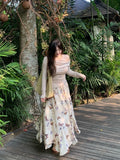 MQTIME  -  Vintage Butterflies Print Long Skirts for Women Irregular Elegant A-line Dress Female Summer Fashion Lace-up Streetwear