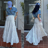 MQTIME  -  Vintage Fairy High Waist Skirt Solid Color Large Skirts Hemline Long Skirt Pleated White Skirts for Women Fashion Faldas