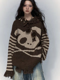  MQTIME  -  Y2K Punk Skull Hooded Sweater Women Long Sleeve Harajuku Streetwear Loose Knitted Pullovers Autumn Winter Casual Fashion Clothes