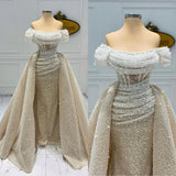 MQTIME  -  Elegant Sequins Evening Dress Pearls Prom Gowns with Detachable Off Shoulder Princess Party Dresses Customized