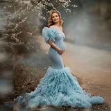 MQTIME  -  Elegant Mermaid Maternity Photography Dresses for Pregnant Woman Ruffled Tulle Chic Sleeves Maternity Dress Photoshoot Custom