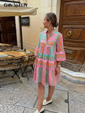 MQTIME  -  Elegant Printed Women's Dress Half Sleeve V-Neck A-Line Loose Lady Dresses Spring Summer Fashion Female Vacation Robe
