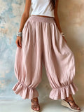 MQTIME  -  New Women Summer Casual Lantern Pants Fashion Falbala Ruffle Hem Elastic Waist Cotton Linen Blend Loose Fit Ladies Trousers