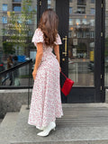 MQTIME  -  Floral Ruffles Patchwork Maxi Dress Women Summer V-neck Puff Sleeve High Waist Fashion Robes Lady Elegant Prty Long Drsss 2025
