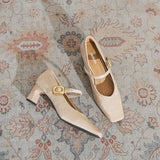 MQTIME  -  New women's shoes classic new Chinese retro style square toe thick heel shallow mouth single shoe