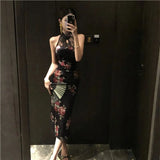 MQTIME  -  Bodycon Dresses Black Backless Woman Fall Lacing See Through Nightwear Ladies Neck Hanging Mini Lingerie Nightgown Nightdress GF