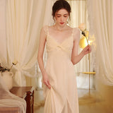 MQTIME  -  Nightwear for Women Sexy Night Dress Sleeveless Nighties V-neck Nightgown Apricot Nightdress Sleepwear