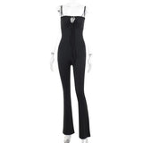  MQTIME  -  Spring Square Collar Skinny Jumpsuits for Women Holiday Streetwear Bodycon One Piece Playsuits Solid Ruched Lace-up Rompers