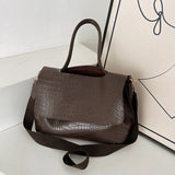 MQTIME  -  Crocodile Pattern Women Shoulder Messenger Bag Large Capacity Retro Flap Tote For Female Casual Pu Leather Commute Handbag
