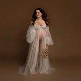 MQTIME  -  Maternity Pearl Dress Gown Maternity Pregnancy Tulle Dresses For Photo Shoot Clothes