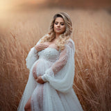 MQTIME  -  Pearl White Maternity Dress Photography Props Off Shoulder Maternity Photography Clothing Baby shower Gown Photo Shoot Pregnant