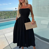 MQTIME  -  Women Fashion Solid Color Banquet Dress Elegant Temperament Big Hem Long Dress Sexy 2025 One Shoulder Sleeveless Party Dresses