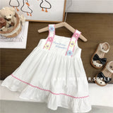 MQTIME  -  2024 New Summer Children Girls Dress Korean Cotton Flower Baby Girls Dress Loose Letter Floral Pattern Toddler Girls Sling Dress