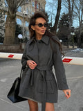 MQTIME  -  Korean Version of Elegant Temperament, Solid Color Lapel Lace-up Woolen Jacket Women's 2025 Fall/winter New Wholesale