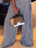 MQTIME  -  Women's High Waist Wide Leg Pants 2025 New Fashion Houndstooth Loose Urban Casual Full Length Trousers For Office Ladies
