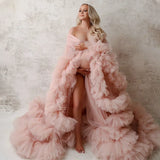 MQTIME  -  Luxury Customized Maternity Dresses for Photoshoot Tulle Robe Wedding Bridal Sleepwear Nightwear Front Split BabyShower Gown