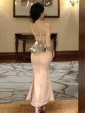 MQTIME  -  Sleeveless Dresses Women Sexy Slash Neck Rhinestone Slim Elegant Temperament Party Dress Ladies Backless Vintage
