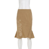 MQTIME  -  Vintage Embroidery Midi Skirts Female High-waist Side Split Fishtail Skirts Summer New Commute Streetwear Women's Skirt