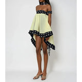 MQTIME  -  Women's Y2k Polka Dots Bubble Mini Dress with Choker Off Shoulder High Low Ruffle Hem Square Neck Flowy Swing Dresses