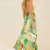 MQTIME  -  Summer Boho Dress Sleeveless Printing A-line Vestidos Floral V Neck Open Back Holiday Dress Vacation Halter Dresses