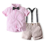 MQTIME  -  3Piece Summer Newborn Boy Clothes Korean Fashion Stripe Gentleman Short Sleeve Tops+Shorts+Straps Baby Boutique Clothing