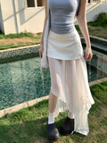  MQTIME  -  New Summer Style, Korean Design Sense, Niche and Irregular Fake Two-piece Mesh Patchwork Bodycon Skirt.