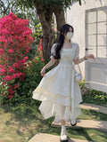 MQTIME  - Chic and Elegant Woman Dress Puff Sleeve Chiffon Dress 2024 New Summer Fairy Dress One Piece Korean Style Summer