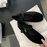 MQTIME  -  Autumn New Mary Jane Women Velvet Flat Shoes Shallow Soft Buckle Ladies Vintage Casual Shoes Classics Ballet Loafers Mujer