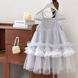 MQTIME  -  Summer Baby Girl Sequins Princess Dress Kids Sparkling Mesh Cake Skirt Grey Birthday High Quality Fashion Beautiful Dress
