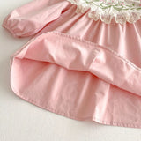 MQTIME  -  Girls' Spring Dress 2025 New Style Children's Ruffled Collar Flower Embroidered Sweet  Princess Dress Kid's Clothing