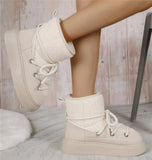 MQTIME  -  Ladies Short Tube Snow Boots Thick Bottom Low Heel Cross Strap Design Fabric Inner Warm Winter Daily Outdoor Women Ankle Boots