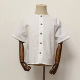  MQTIME  -  Boys Cotton And Linen Short-Sleeved White Shirt Summer New Children's Casual Loose Single-Breasted Linen Shirts Kids Tops TZ437