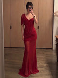 MQTIME  -  Backless Dress Women Irregular Skew Collar Ruched Ribbon Mesh Hem Patchwork One Sleeve Elegant Evening Party Bodycon