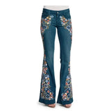 MQTIME  -  Embroidered Jeans Women's ting Washed Denim Jeans, Flare Pants, Casual, Mid Waist, Fashion