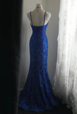 MQTIME  -  Vintage Blue Evening Party Dress Lace Women Fashion Sleeveless Backless Floor Length Trailing Formal Prom Gowns Vestidos Ladies
