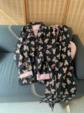MQTIME  -  Floral Print Cotton Pajamas Long Sve Women's Home Clothes Set Spring Autumn Large Size Sweet Sle Spwear Ensemble