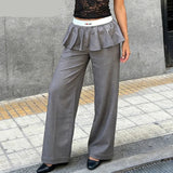 MQTIME  -  Vintage Commute Fake Two Piece Folded Lace Splicing Design Skirt Women's Pant Elegant Versatile Western Pant Ropa Mujer