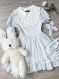  MQTIME  -  Japanese Sweet Fashion Lolita Kawaii Lace Spliced Turn Down Dress Y2k Preppy Slim Short A Line Dresses Punk New Girl Clothes