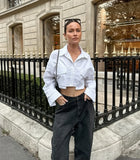  MQTIME  -  Autumn New Women's Shirt Pocket Decoration Slimming Casual Short Top